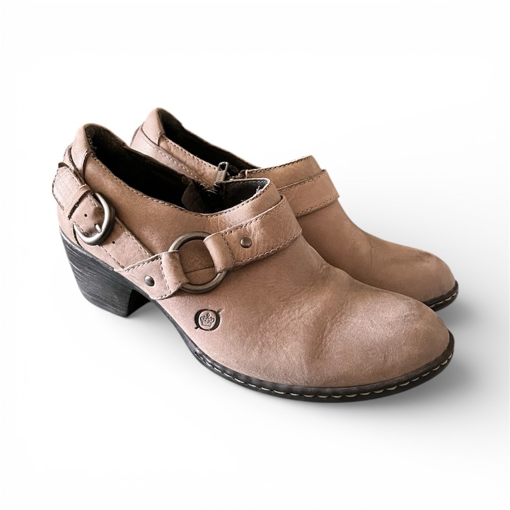 Born Women's Zowy Slip On Leather Ankle Boots With Zipper and Detail- Size 7/38